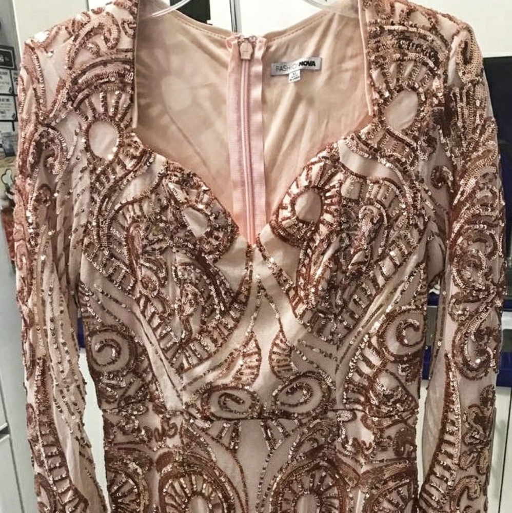 Fashion Nova Cream Sequence Dress XL